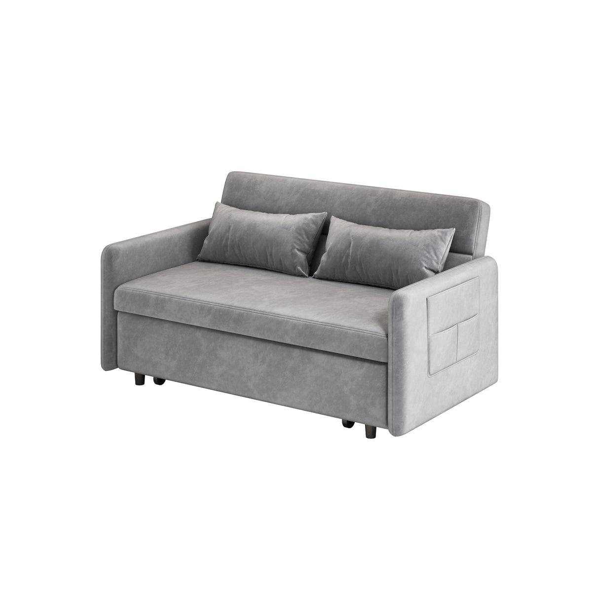 Sofa Pull Out Bed Included Two Pillows 54" Grey Velvet Sofa for Small Spaces W1278125091-djyc