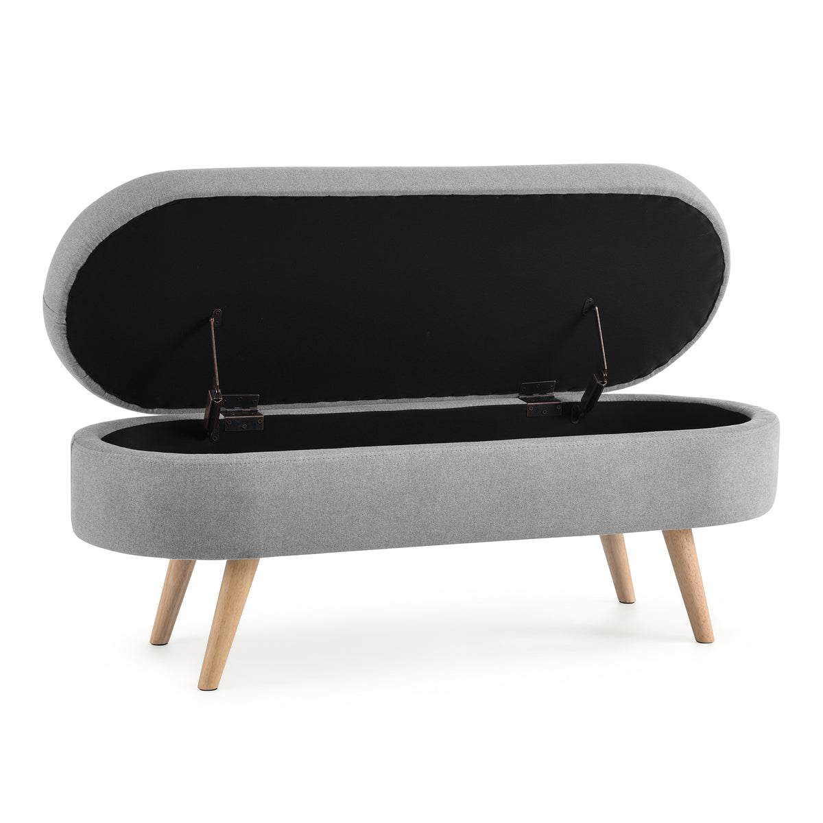 Ottoman Oval Storage Bench, Rubber Wood Legs, Grey(43.5"x16"x16") W48764884-djyc