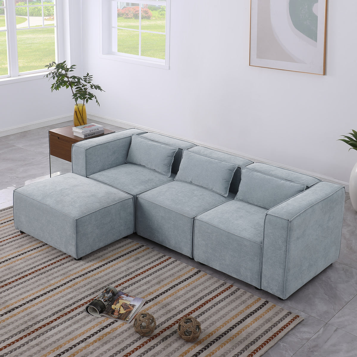 modular sofa Grayish bluechenille fabric,simple and grand, the seat and back is very soft. this is also a KNOCK DOWN sofa W1099S00110-djyc