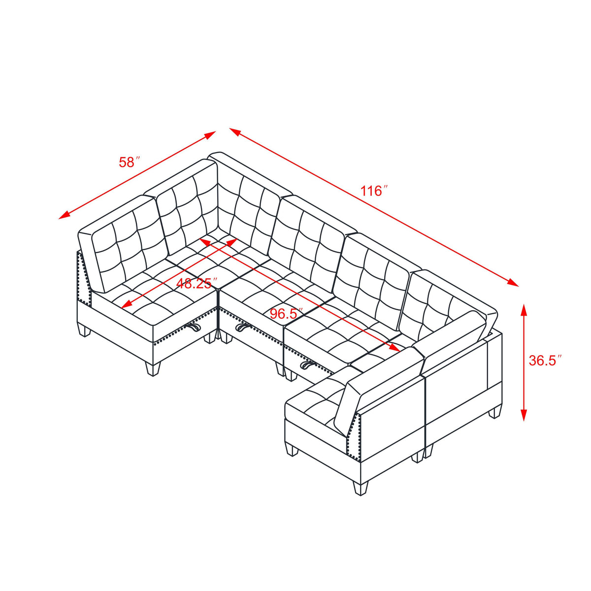 U shape Modular Sectional Sofa,DIY Combination,includes Four Single Chair and Two Corner,Black Velvet. W487S00062-djyc