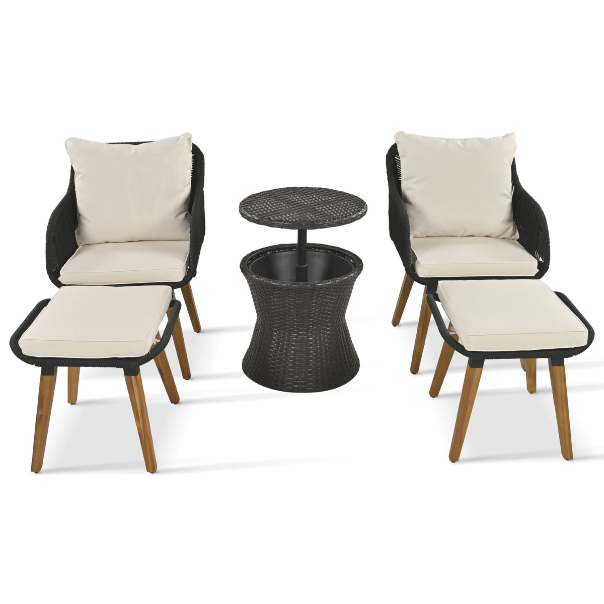 K&K 5 Pieces Patio Furniture Chair Sets, Patio Conversation Set With Wicker Cool Bar Table, Ottomans,Outdoor Furniture Bistro Sets for Porch,Backyard,Balcony,Poolside Black&Beige WF324995AAW-djyc