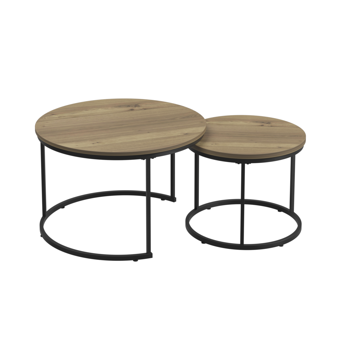 Nesting Coffee Table Set of 2, 27.6inch Round Coffee Table Industrial Wood Finish with Sturdy Metal Frame, End Table Side Tables for Living Room Bedroom Balcony Yard (Brown) W808P176726-djyc