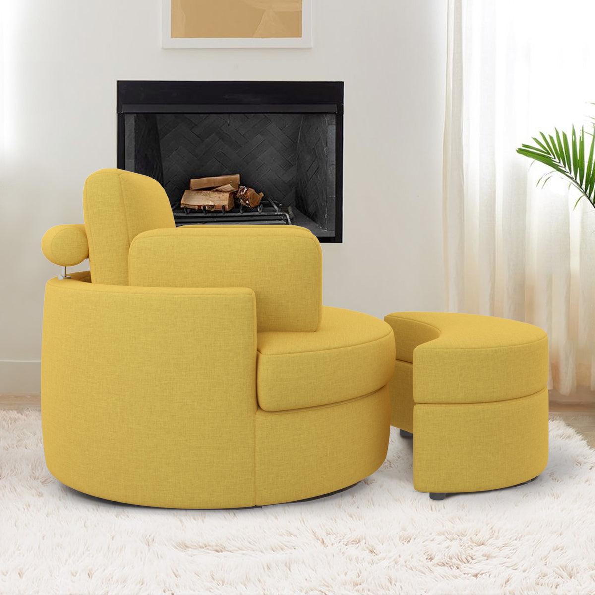 Modern Lounge Sofa and Ottoman Set: 360° Swivel & Storage Ottoman FU01046-wz