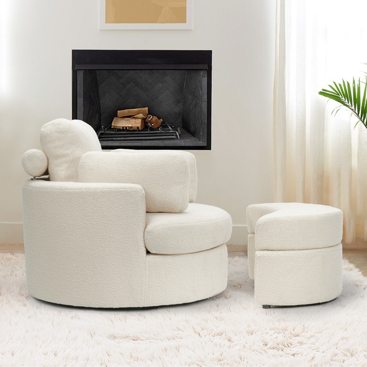 Modern Lounge Sofa and Ottoman Set: 360° Swivel & Storage Ottoman FU01046-wz