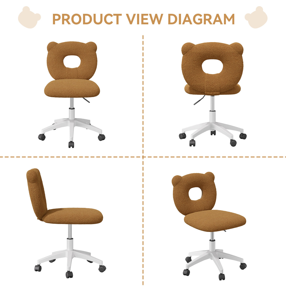 Adjustable Height Office Chair: Soft Teddy Fabric & 360-Degree Swivel FU01087-wz