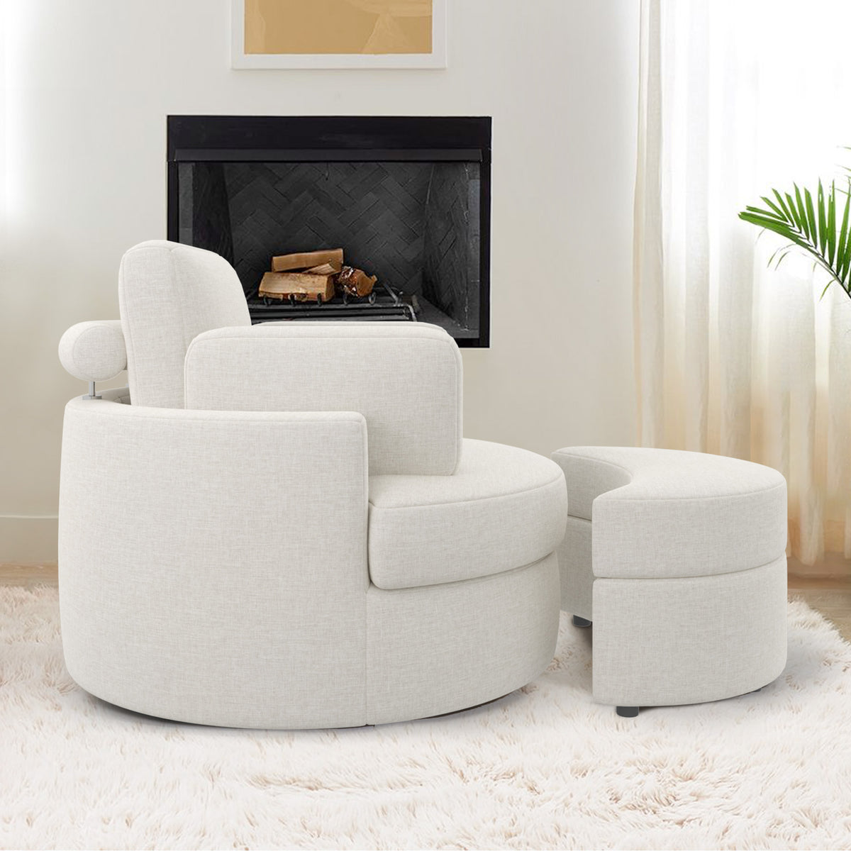 Modern Lounge Sofa and Ottoman Set: 360° Swivel & Storage Ottoman FU01046-wz