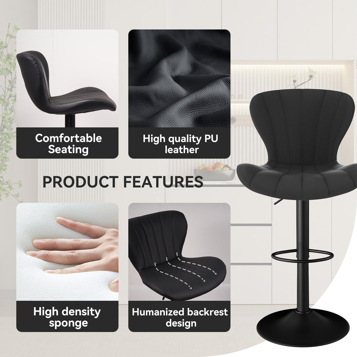 High-End Waterproof and Breathable Bar Stool: Wide Footrest & Comfortable Wide Seat FU01052-wz