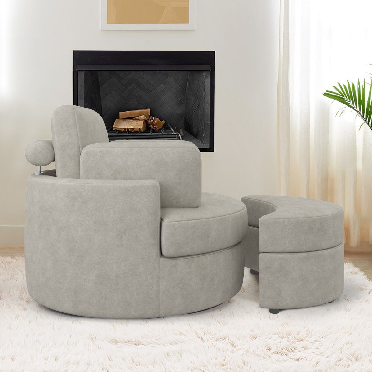 Modern Lounge Sofa and Ottoman Set: 360° Swivel & Storage Ottoman FU01046-wz