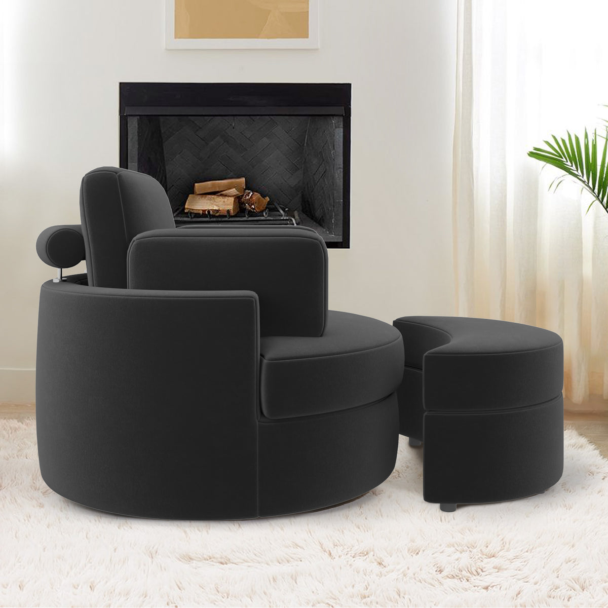 Modern Lounge Sofa and Ottoman Set: 360° Swivel & Storage Ottoman FU01046-wz