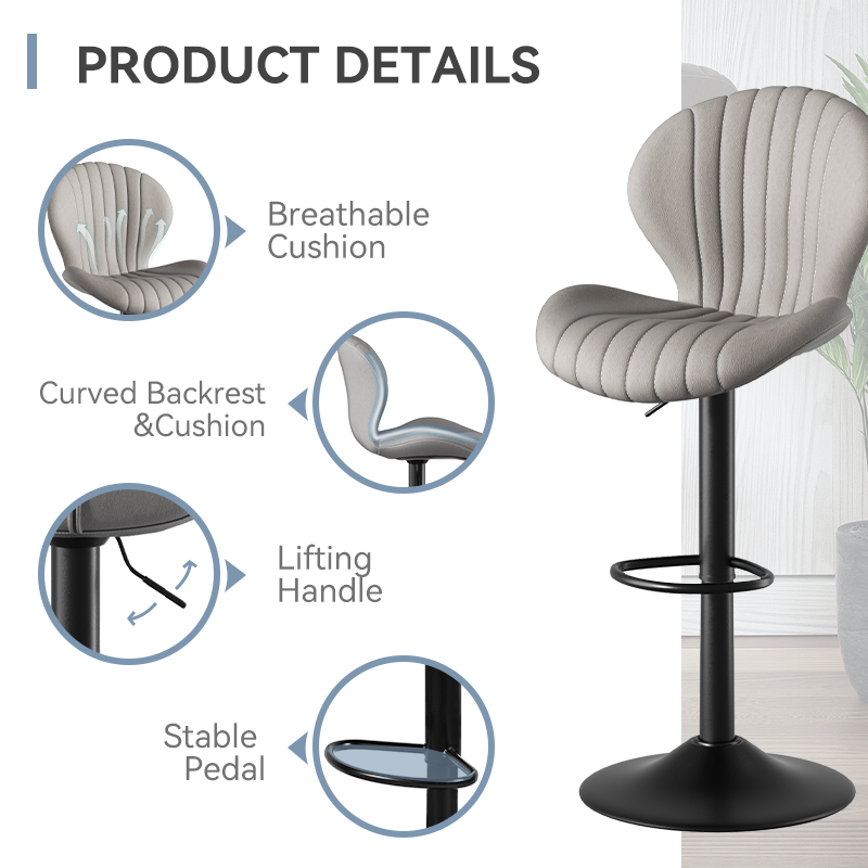 Modern Minimalist 360° Rotating Bar Stool: Resilient Foam & Ergonomic Design FU01023-wz