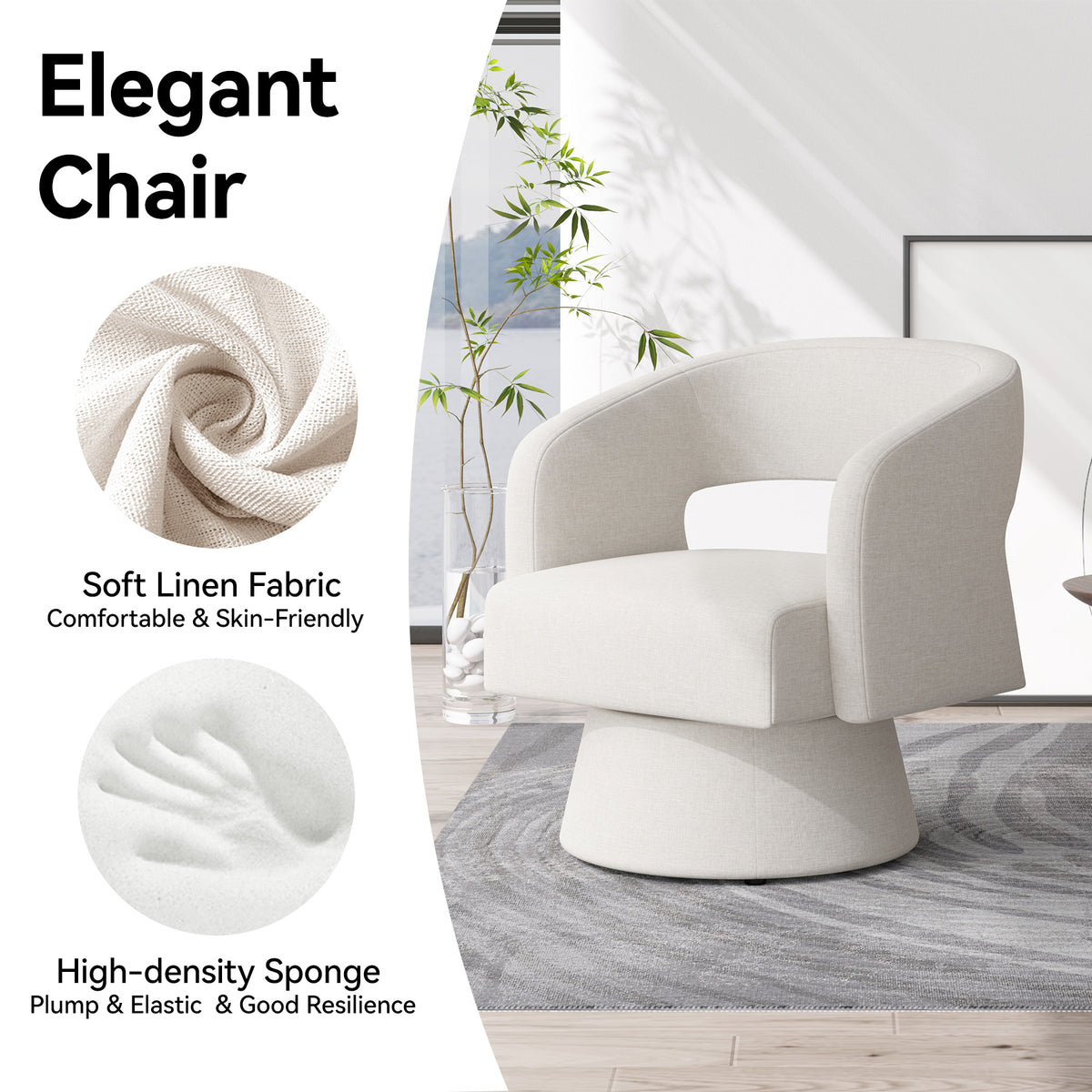 Modern Minimalist Elegant Velvet 360° Swivel Armchair: Thickened Cushion & Anti-Slip Feet FU01059-wz