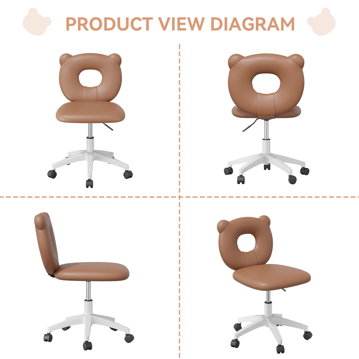 Adjustable Height Office Chair: Soft Teddy Fabric & 360-Degree Swivel FU01087-wz