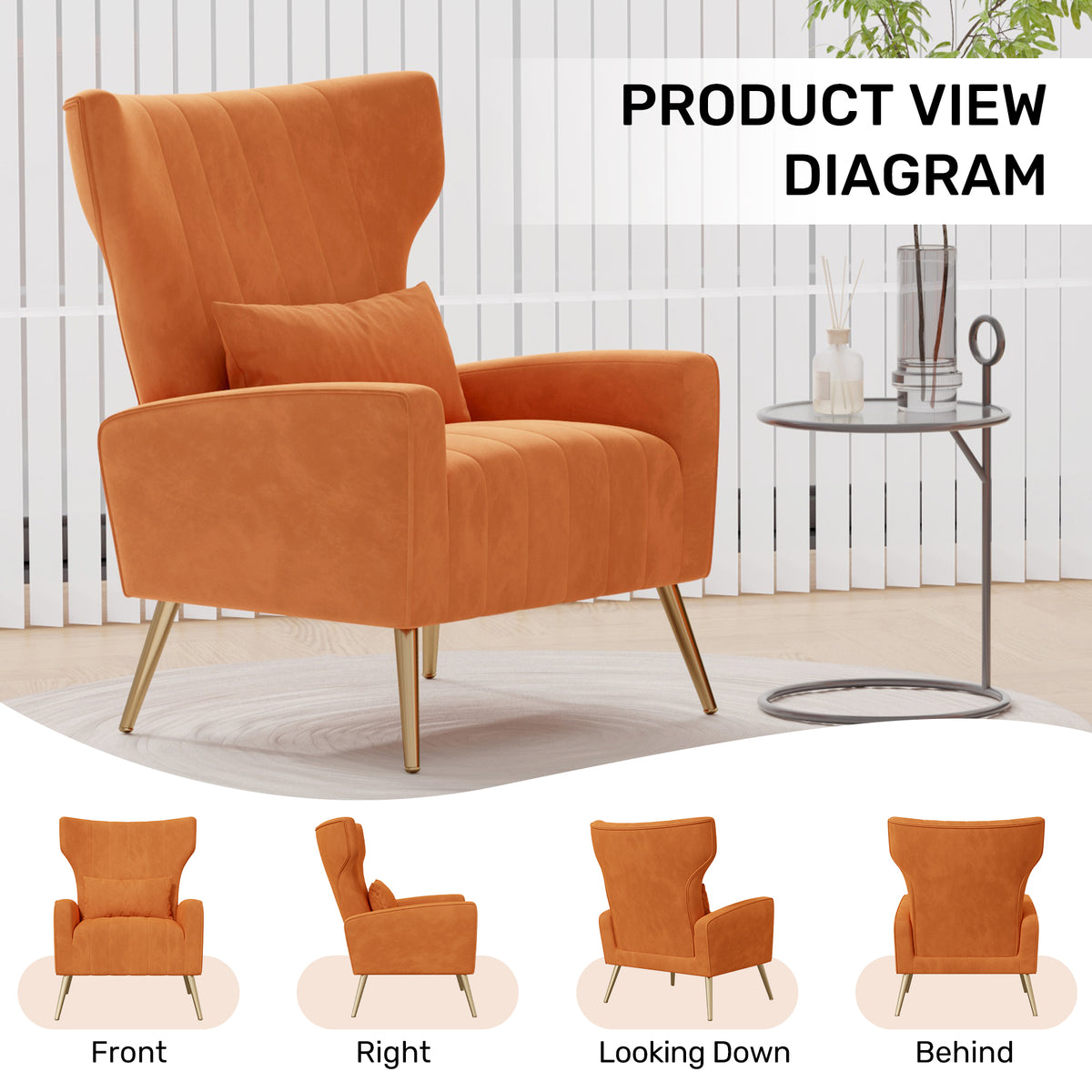 Fashionable High-Back Velvet Upholstered Armchair: High-Density Foam & Adjustable Feet FU01055-wz