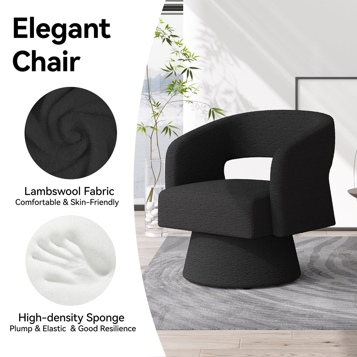 Modern Minimalist Elegant Velvet 360° Swivel Armchair: Thickened Cushion & Anti-Slip Feet FU01059-wz