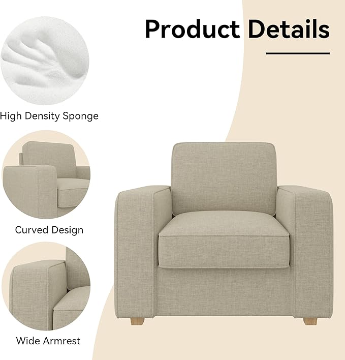 Modern Minimalist Single Sofa: High-Density Sponge & Wide Armrest Design FU01048-wz