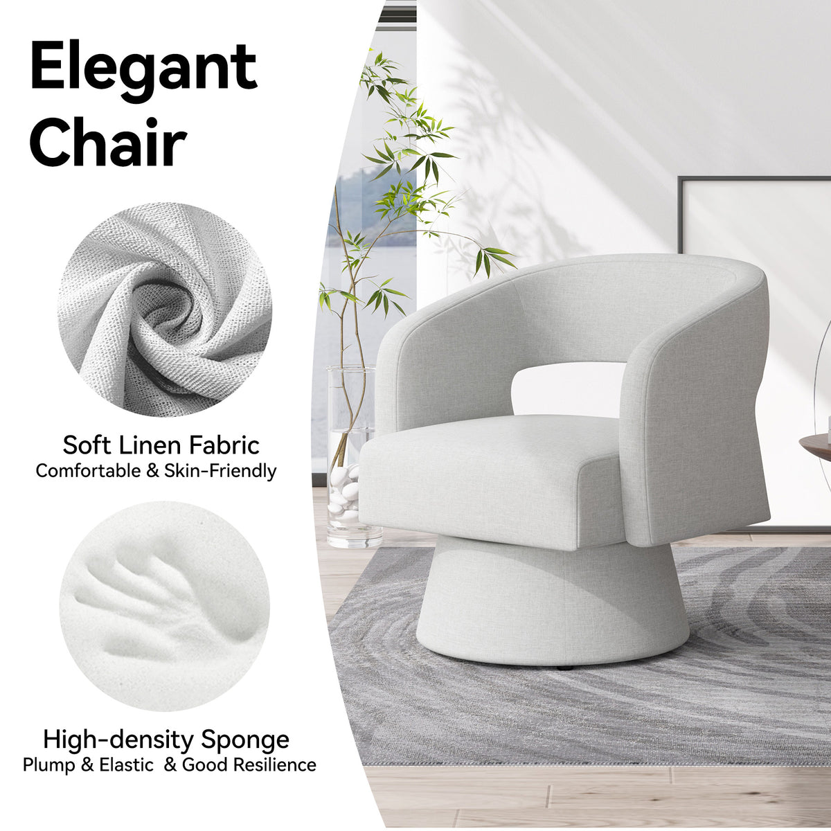 Modern Minimalist Elegant Velvet 360° Swivel Armchair: Thickened Cushion & Anti-Slip Feet FU01059-wz