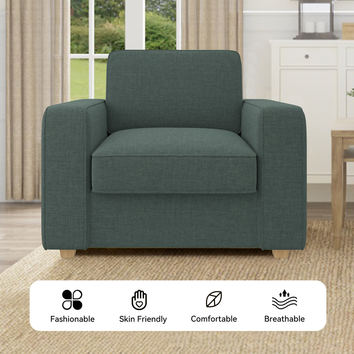 Modern Minimalist Single Sofa: High-Density Sponge & Wide Armrest Design FU01048-wz