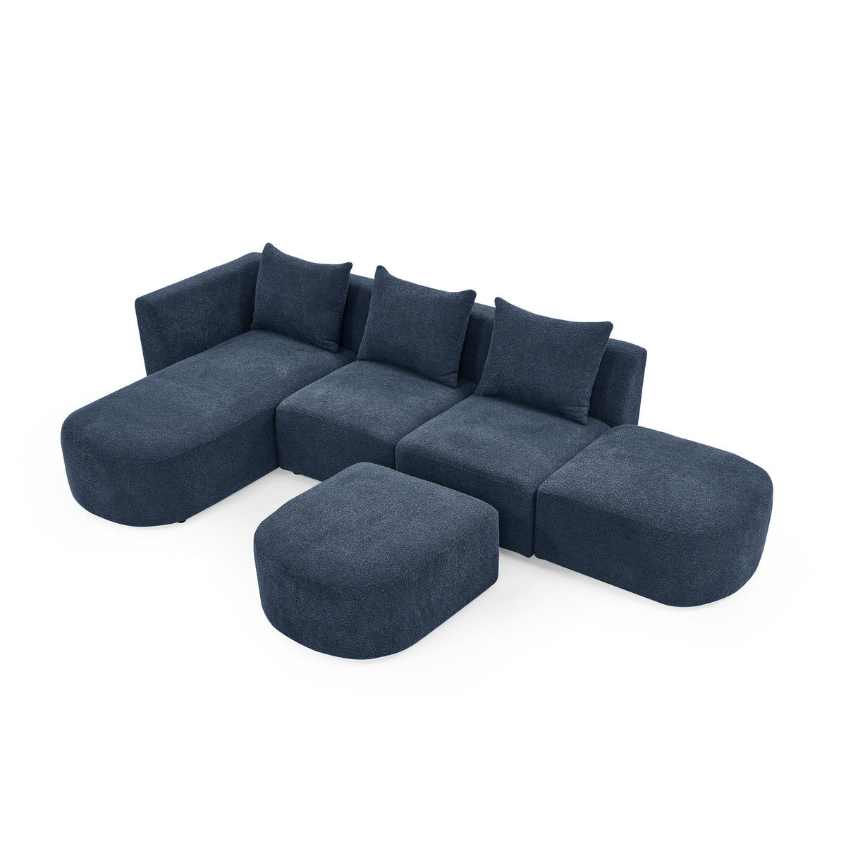 L Shape Sectional Sofa including Two Single Seats, Left Side Chaise and Two Ottomans, Modular Sofa, DIY Combination, Loop Yarn Fabric, Navy W487S00160-djyc