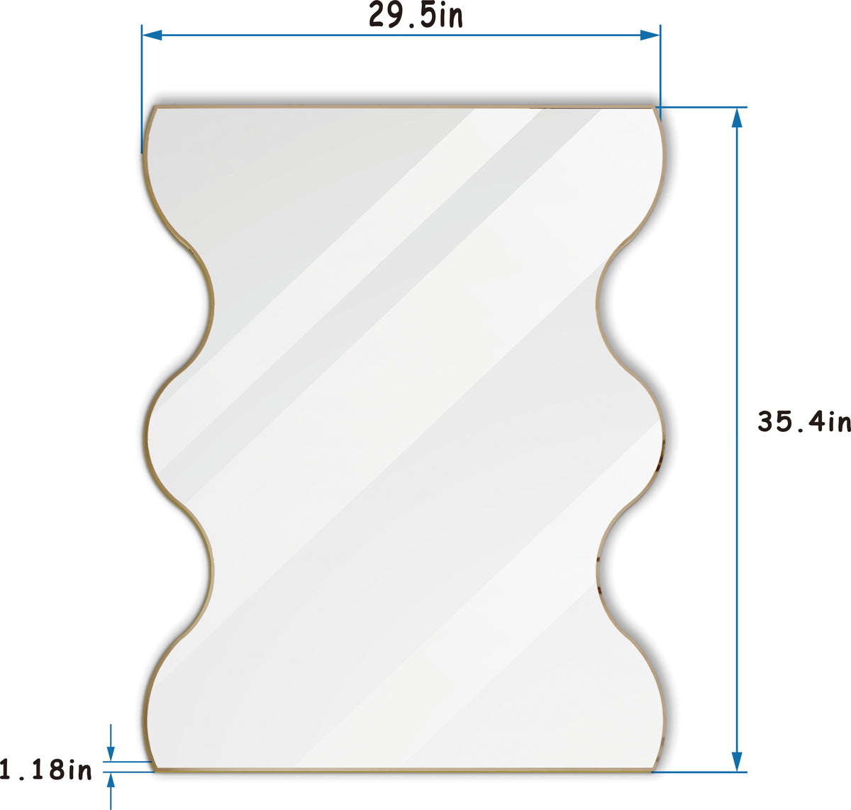 Wall Mirror 30x35 Inch Golden Rectangular Mirror with 2 Wavy Sides Metal Framed Mirror Vanity Mirror Dressing Mirror, for Bathroom, Living Room, Bedroom Wall Decor W1435133321-djyc