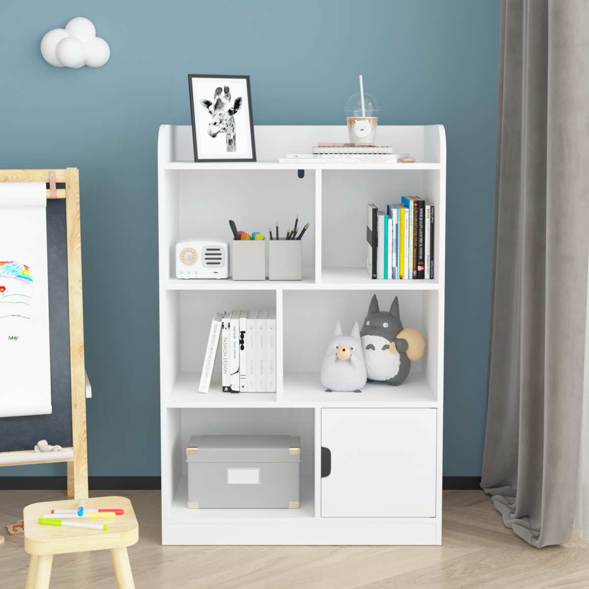 Kids Bookcase, Bookshelf with 6 Compartments, Freestanding Shelves and Cube Organizer, for Bedroom Living Room Office Closet School in White W808P171979-djyc