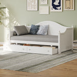 Twin Size Wood Daybed with 2 Storage Drawers ,Wooden Sofa Bed with Handrail for Living Room Bedroom, White BS701P210915K-djyc