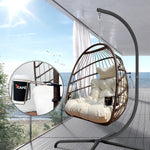 Swing Egg Chair with Stand Indoor Outdoor Wicker Rattan Patio Basket Hanging Chair with C Type bracket , with cushion and pillow,Patio Wicker folding Hanging Chair( Special construction cup holder W2707P184390-djyc
