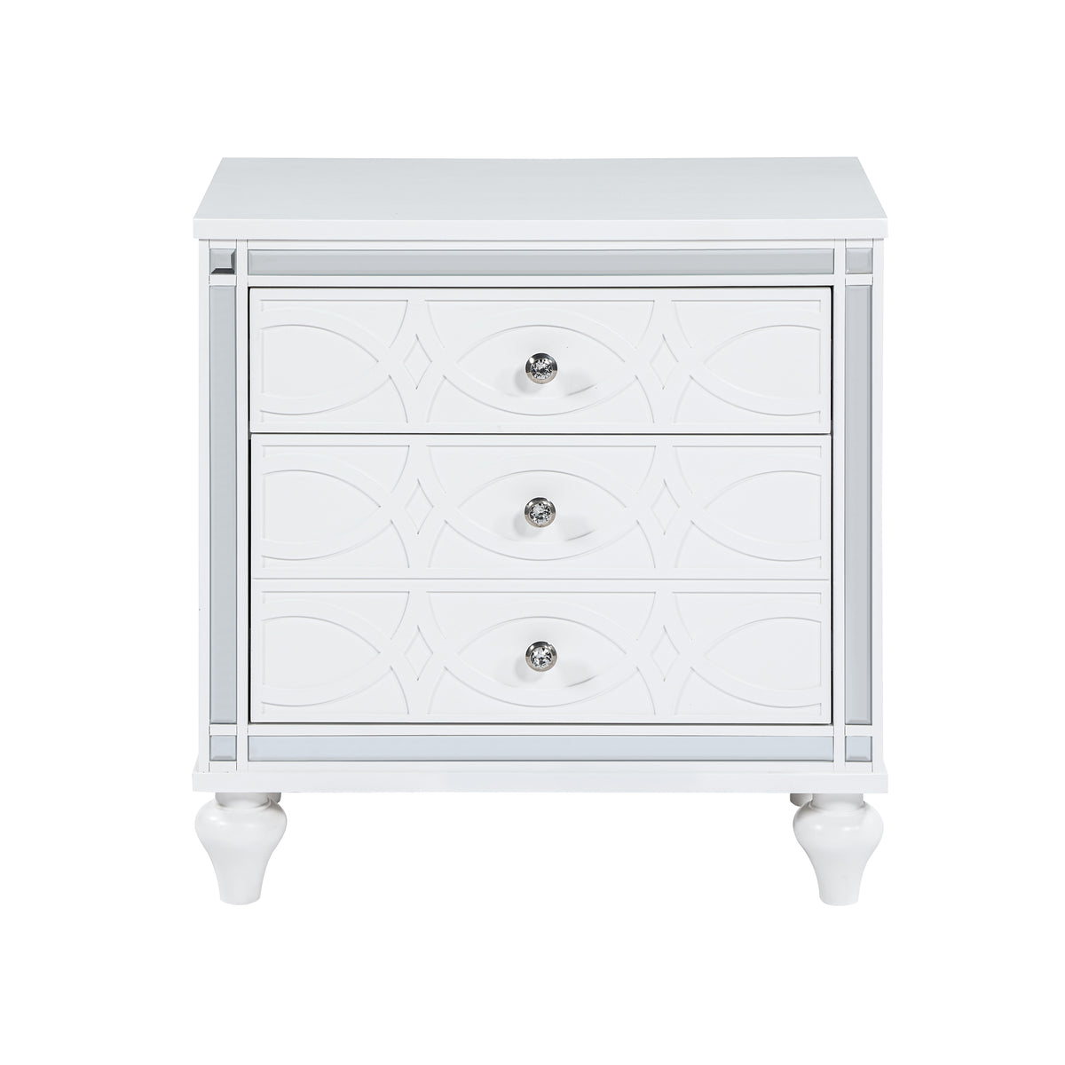 Contemporary Nightstands with mirror frame accents, Bedside Table with two drawers and one hidden drawer, End Table with Crystal Pull for Living Room,Bedroom, White W1998131732-djyc