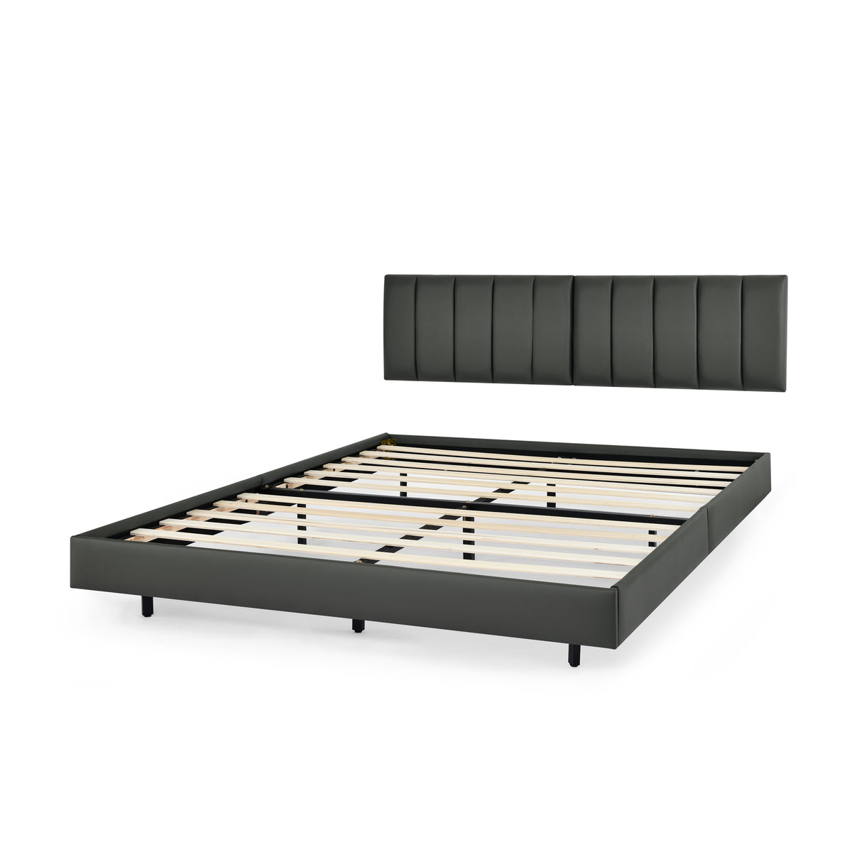 Queen Floating Bed Frame with Wall Mounted Headboard Modern Low Profile Platform Bed Frame Queen Size Faux Leather Upholstered Platform Bed Frame,No Box Spring Needed,Grey W487P169719-djyc