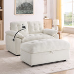 Leisure sofa chair,Double sofa recliner, with manually adjustable backrest, soft padded armrests, side USB charging port and phone stand, comes with a matching storage ottoman-Beige-W487S00520