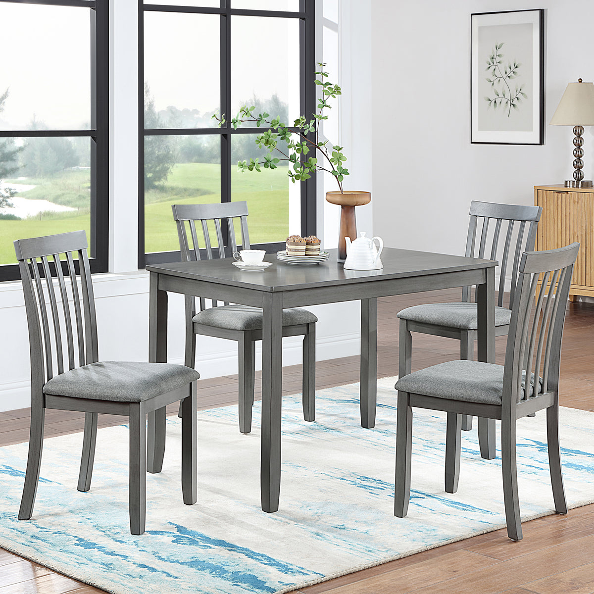 Wooden Dining Chairs Set of 4, Kitchen Chair with Padded Seat, Upholstered Side Chair for Dining Room, Living Room, Gray W1998126412-djyc