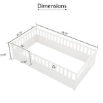 Twin Size Floor bed, integral construction with super high security barrier, door, children's floor bed frame, Montessori wooden children's floor bed, white W1858P164923-djyc