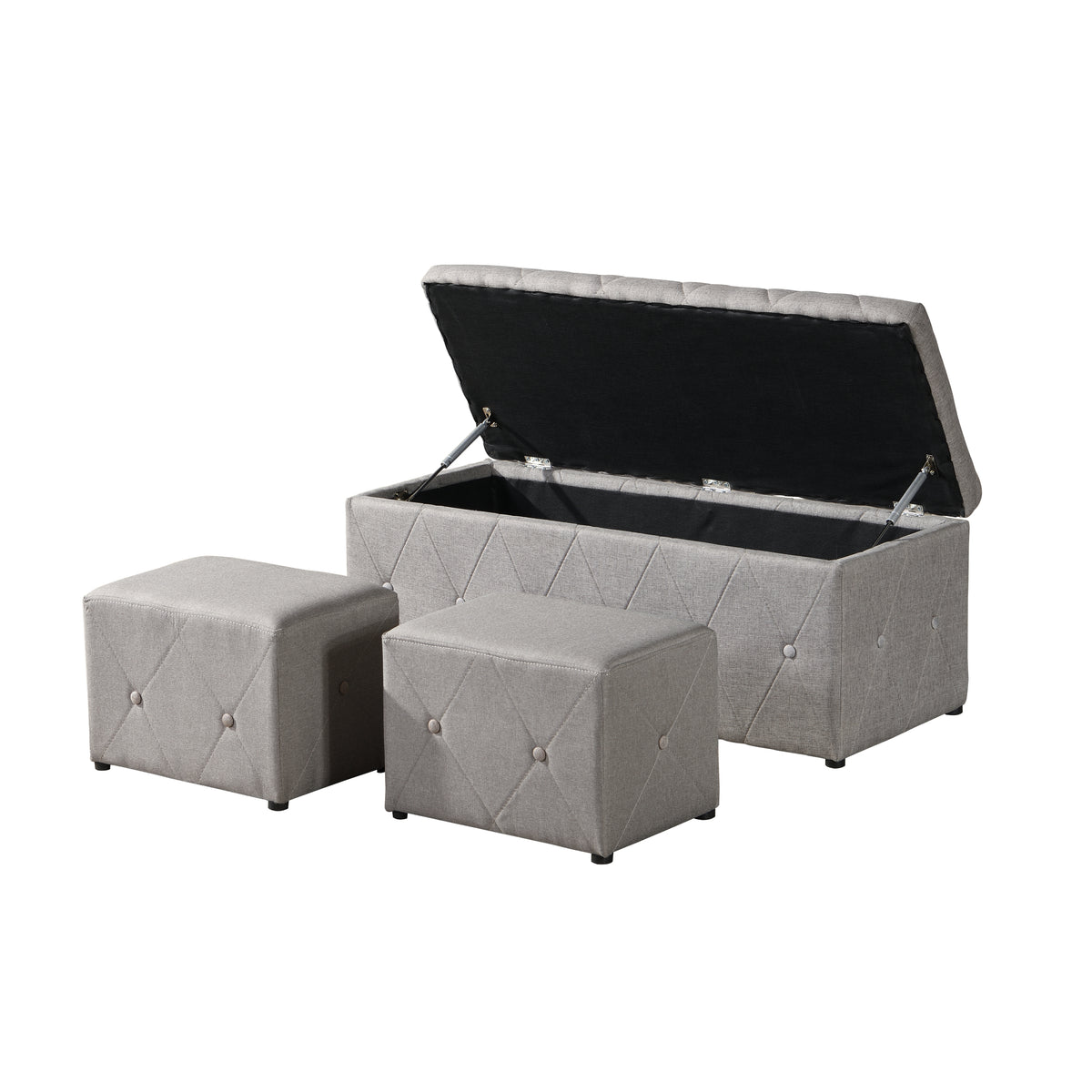 1 Piece Rectangular Storage Ottoman Fabric Linen with 2 Set Ottomans (Beige) W136060484-djyc