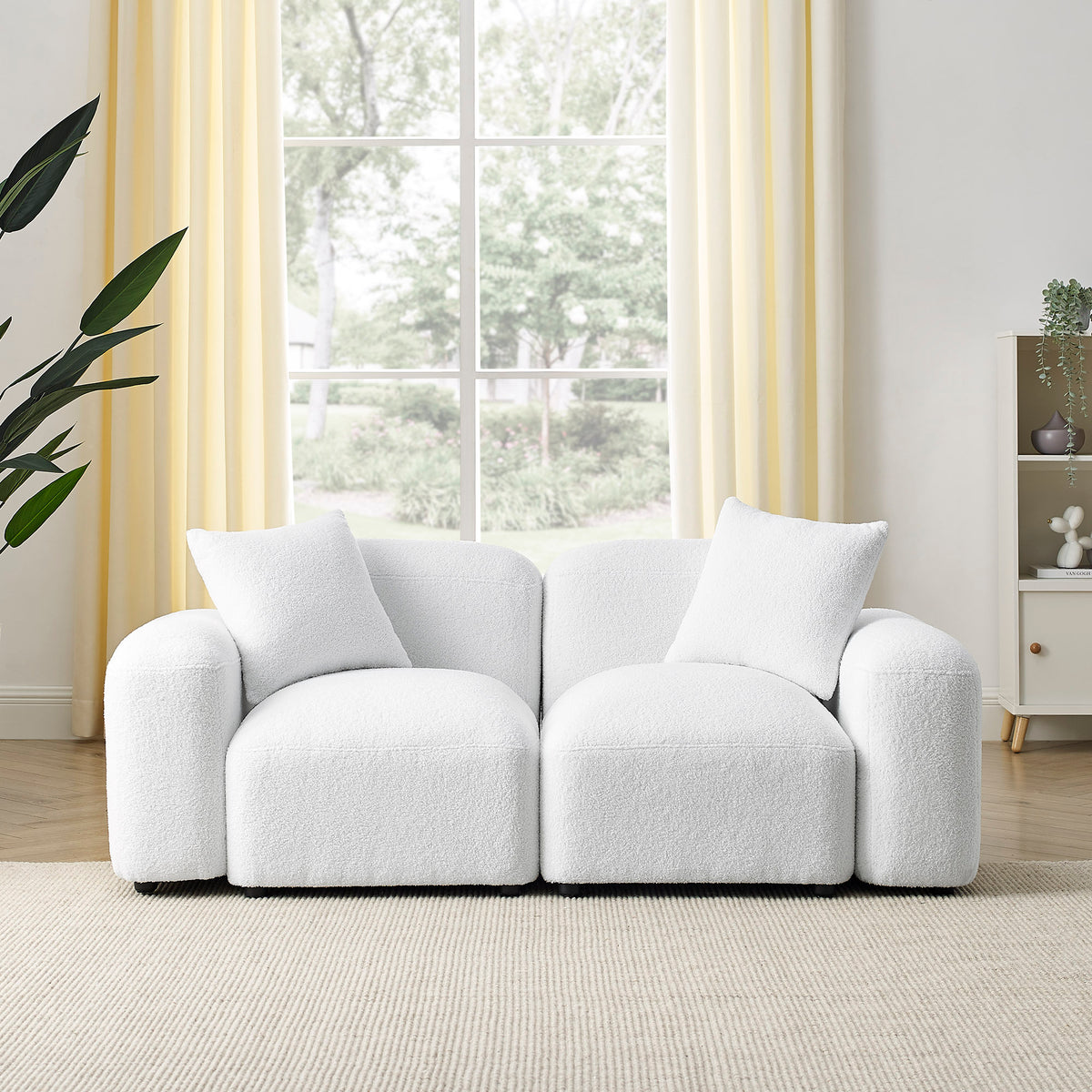 L-Shape Modular Sectional Sofa, DIY Combination,Teddy Fabric,White W487S00148-djyc