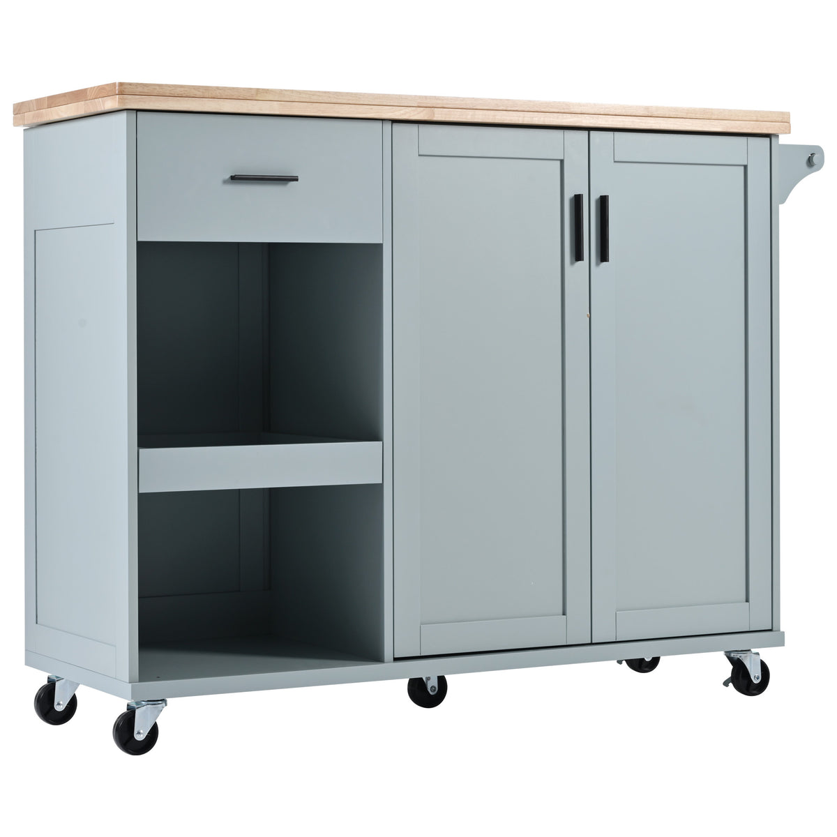 K&K Kitchen Island with Foldable Counter Top, Kitchen Storage Cart with Slide-Out Shelf, Towel Rack and Drawer, Rolling Kitchen Cart on Wheels, for Kitchen, Living Room, Dining Room, Grey Blue N707P173036G-djyc