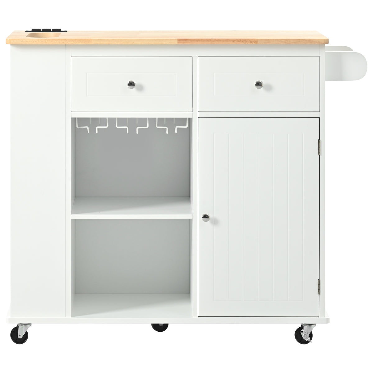 Kitchen Island with Power Outlet,Kitchen Storage Island with Drop Leaf and Rubber Wood,Open Storage and Wine Rack,5 Wheels,with Adjustable Storage for Home, Kitchen, and Dining Room,White WF305556AAW-djyc