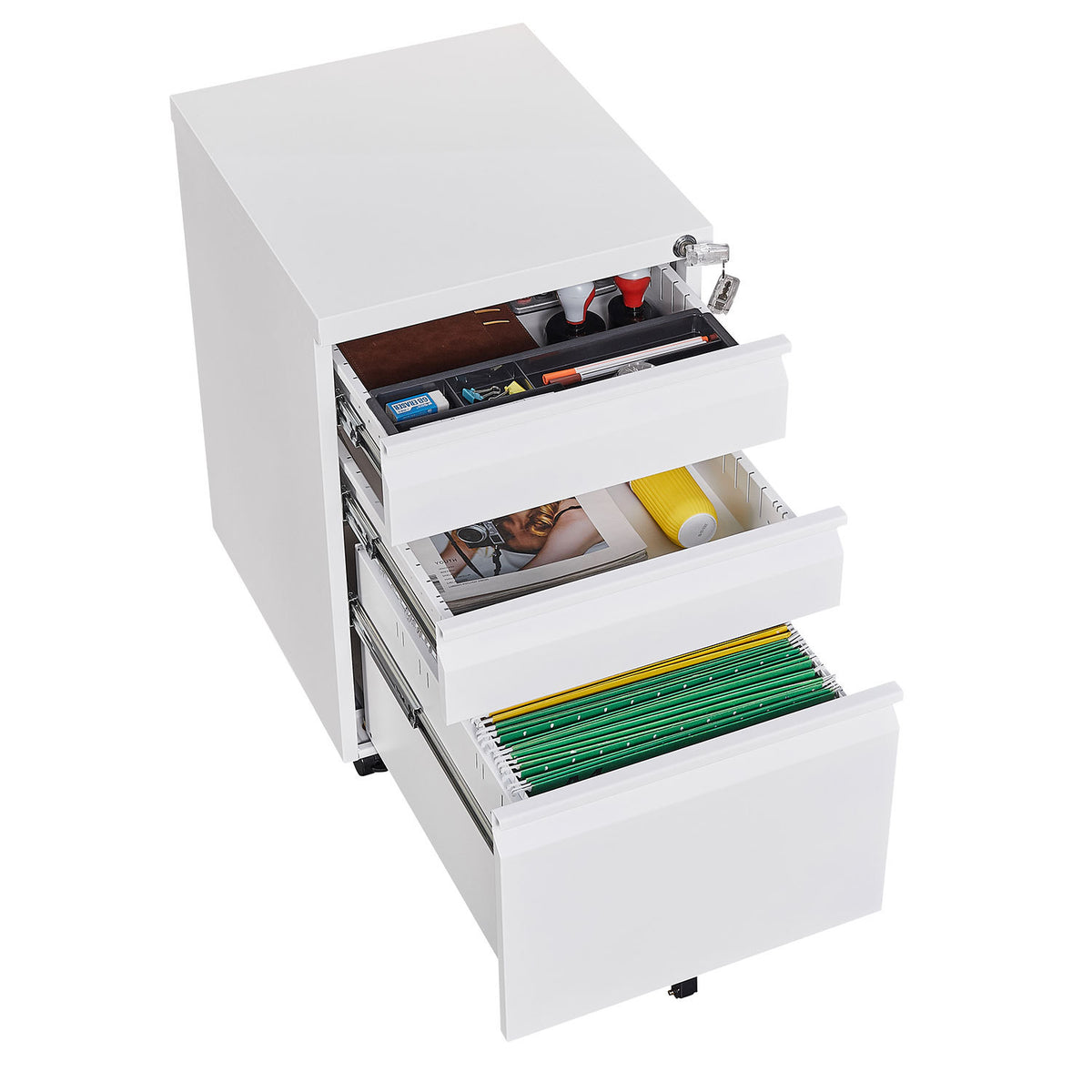 3-Drawer Mobile File Cabinet with Lock, Office Storage Filing Cabinet for Legal/Letter Size, Pre-Assembled Metal File Cabinet Except Wheels Under Desk(White) W124770977-djyc