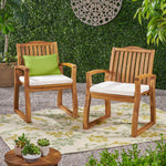 Set of 2 Acacia Wood Outdoor Dining Chairs – Weather-Resistant with Teak Finish & Ivory Cushions 57217.00ACA-djyc