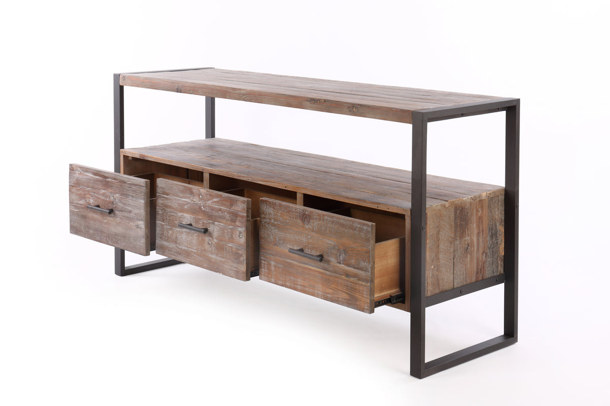 60 inch Reclaimed wood Media TV Console table with 3 Drarwer, Open Shelf, Antique finish W142562412-djyc