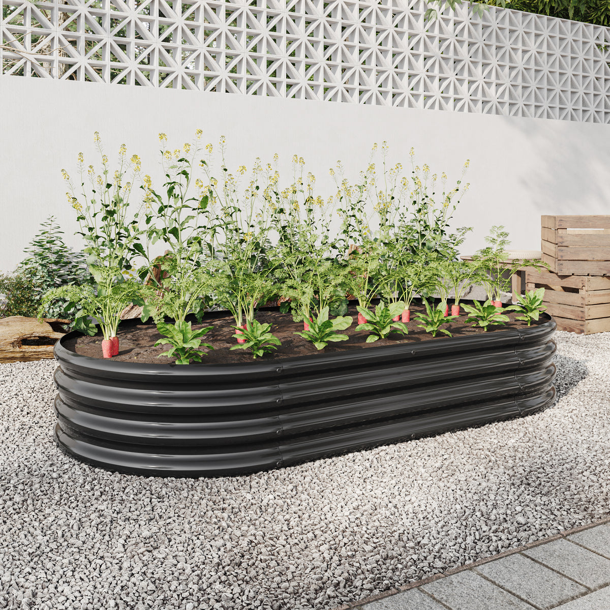 Raised Garden Bed Outdoor, Oval Large Metal Raised Planter Bed for for Plants, Vegetables, and Flowers - Black W840102508-djyc