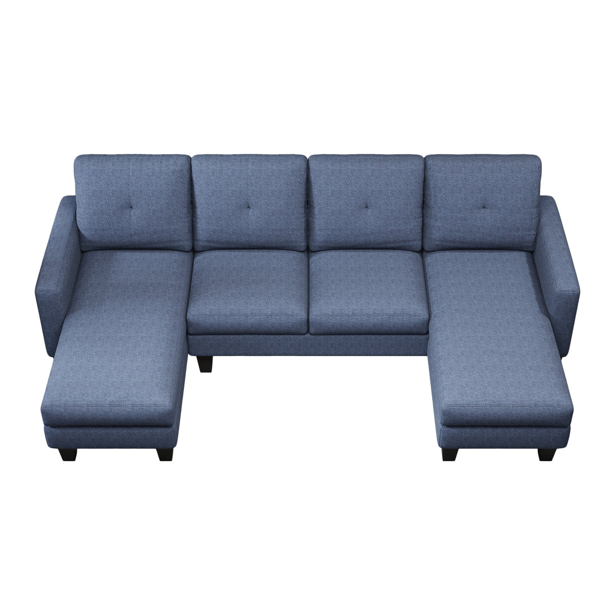 U-Shaped Sofa Coch 4-Seat Sofa with Chaise Polyester Fabric for Living Room Apartment Office (Blue) W1669S00004-djyc