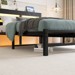Full Size Metal Bed Frame with Wooden Headboard, RGB Lights, Outlets & Charger, Storage Shelf, Noise-Free, No Box Spring Needed W840P209906-djyc