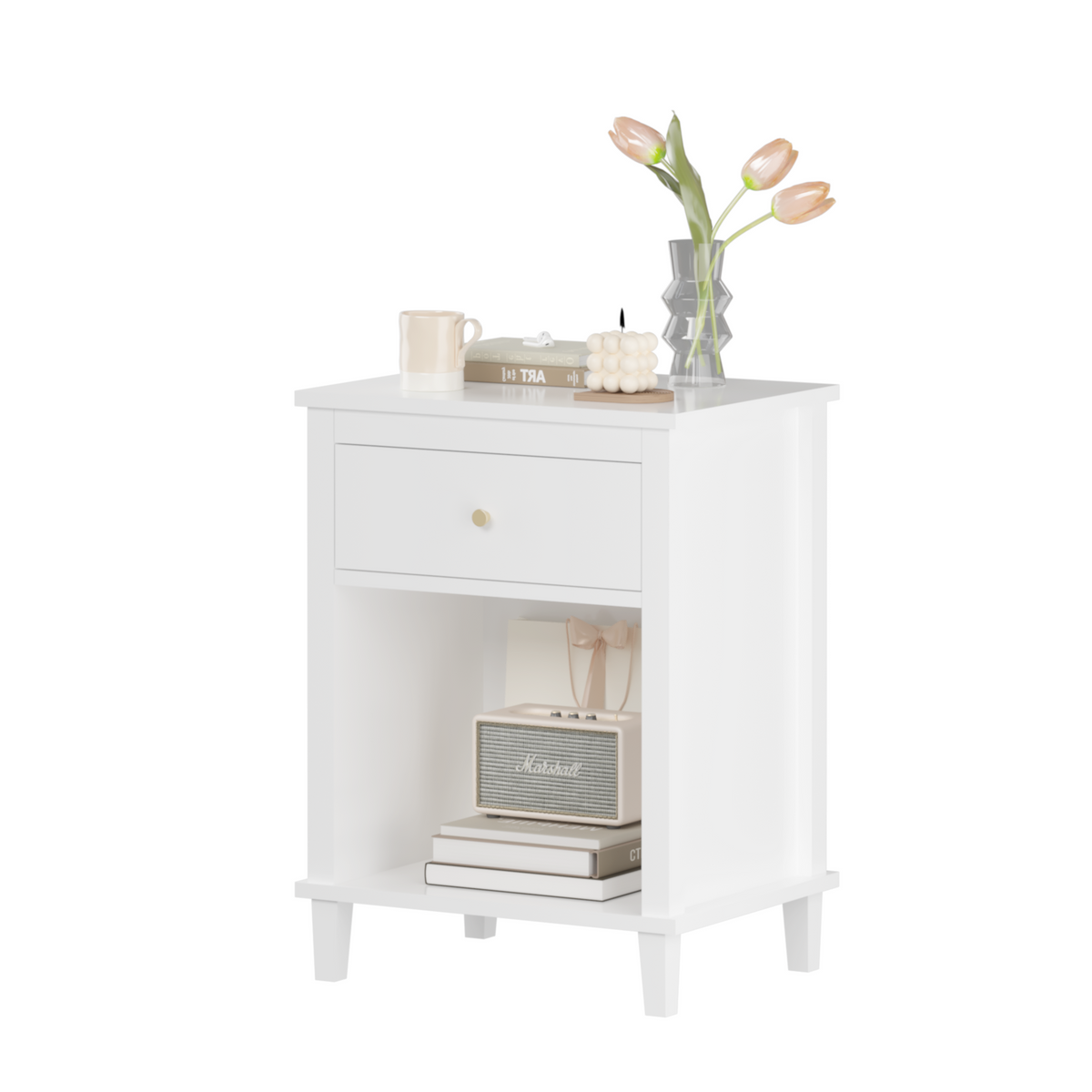 26.77''H Wooden Nightstand with One Drawer One Shelf for Kids, Adults, White W80859138-djyc