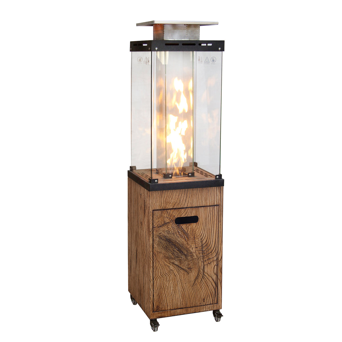 New Product Faux Woodgrain Tempered Glass Outdoor Propane Gas Fire Heater W2029120093-djyc