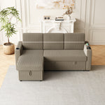 85 Inches Corduroy Sofa Bed, 3 Seater Sleeper Sofa with Storage Chaise, Square Handrail With Two Cup-holder And USB Charge Port, Pull Out Couch for Living Room W834S00271-djyc
