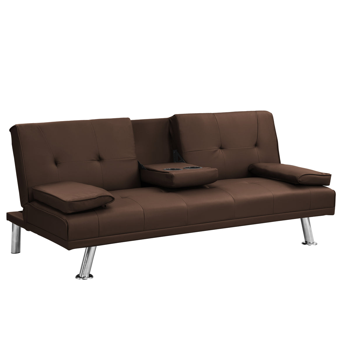 Sofa Bed with Armrest two holdersWOOD FRAME, STAINLESS LEG, FUTON BROWNPVC W214107246-djyc