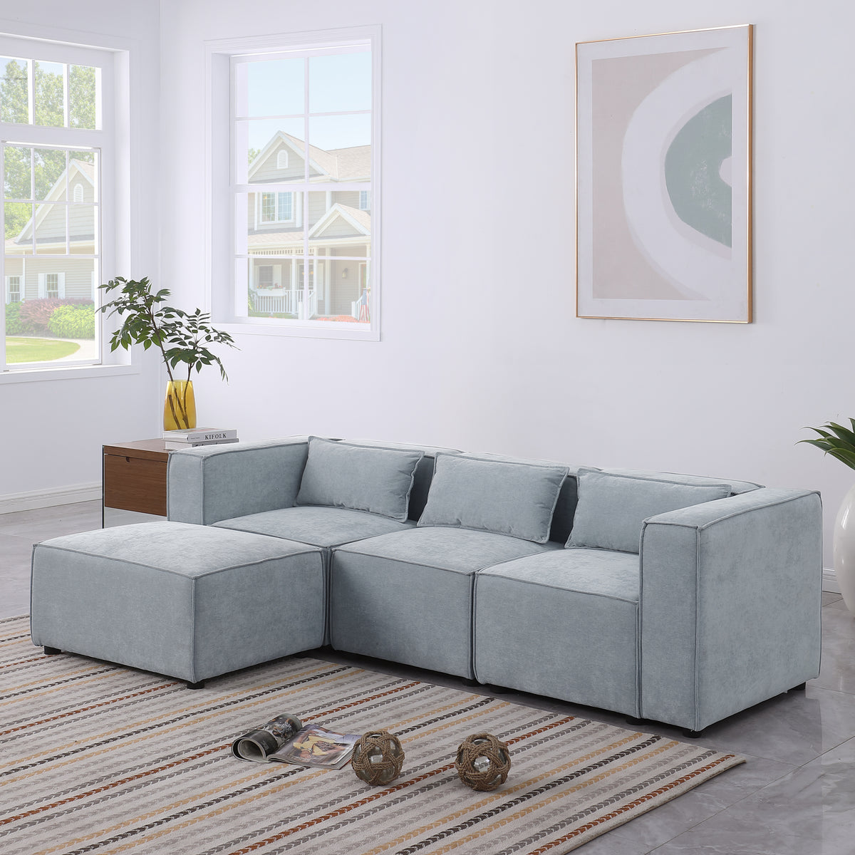 modular sofa Grayish bluechenille fabric,simple and grand, the seat and back is very soft. this is also a KNOCK DOWN sofa W1099S00110-djyc