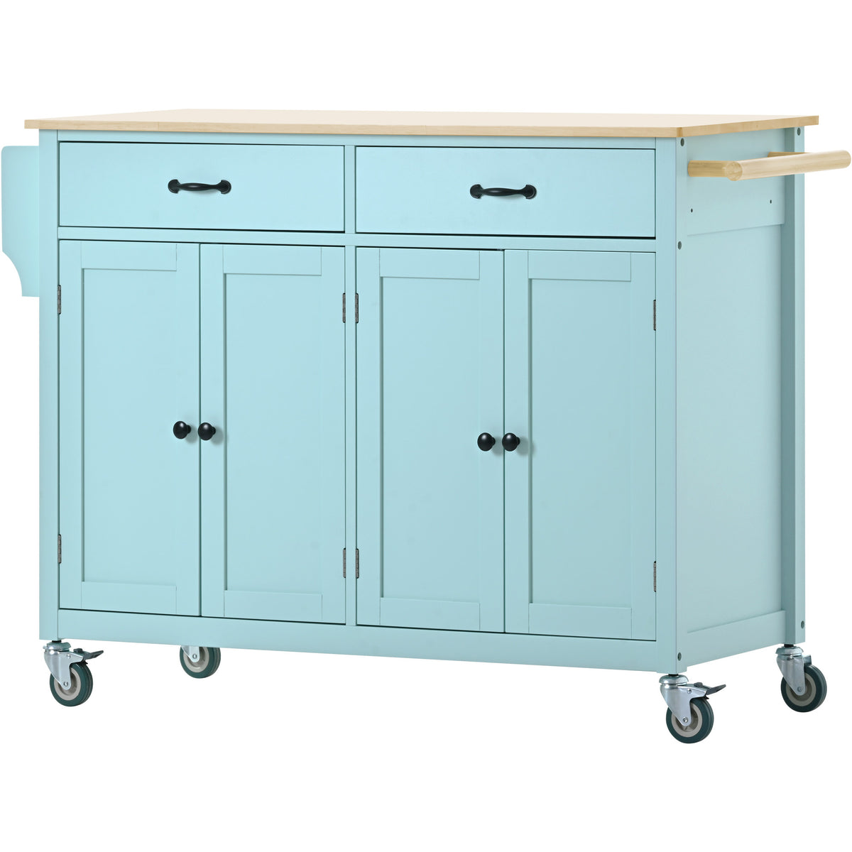 Kitchen Island Cart with 4 Door Cabinet and Two Drawers and 2 Locking Wheels - Solid Wood Top, Adjustable Shelves, Spice & Towel Rack(Mint Green) WF286911AAN-djyc