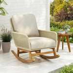 Contemporary Minimalist Ivory Wicker Rocking Chair with Soft Polyester Cushions and Durable Wooden Frame, Perfect for Indoor and Outdoor Spaces like Patio, Balcony, or Living Room N767P229004C-djyc
