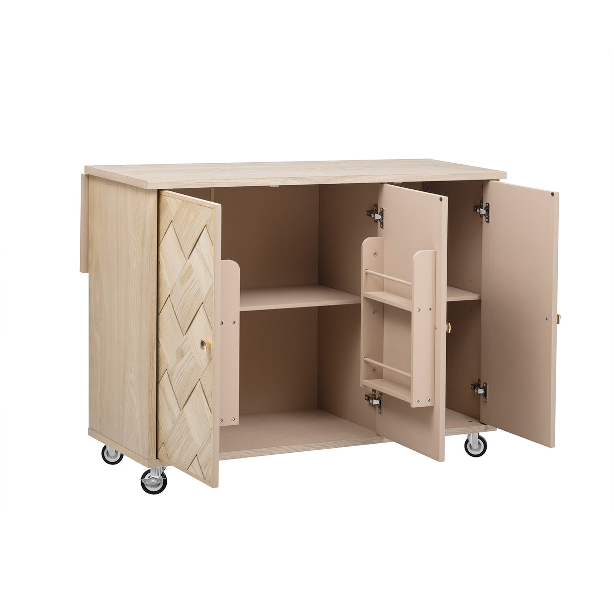 K&K 51.2"W Ash Veneer (Not Cheap Paper) Solid Wood Handwoven Kitchen Island with Drop Leaf, Coastal Kitchen Island on Wheels with Internal Storage Rack, Rolling Kitchen Cart, Nature Wood N707P207916Y-djyc