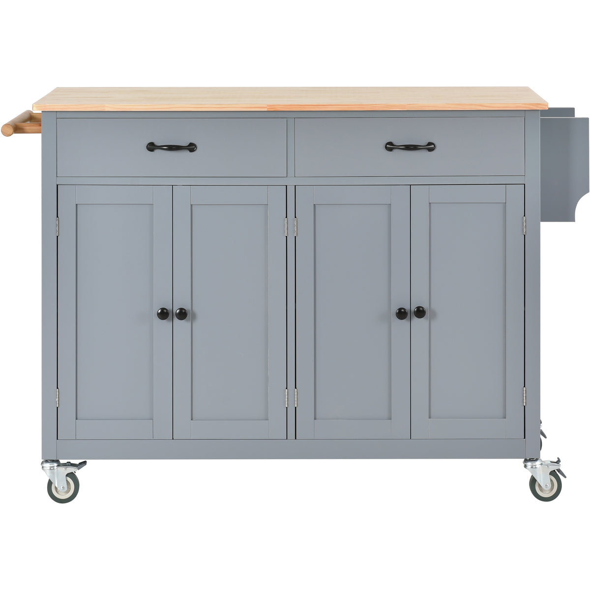 Kitchen Island Cart with Solid Wood Top and Locking Wheels,54.3 Inch Width,4 Door Cabinet and Two Drawers,Spice Rack, Towel Rack (Grey Blue) WF286911AAG-djyc